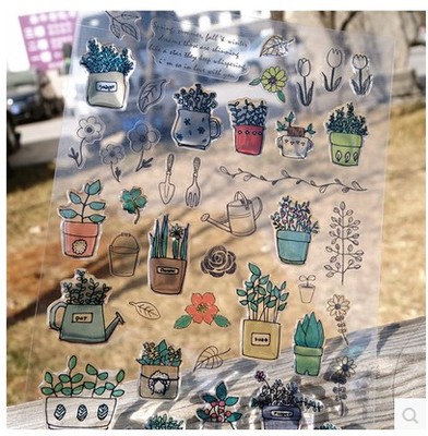 韩国sonia正品盆栽贴纸 植物园艺花洒 清新绿植花朵DIY相册装饰贴