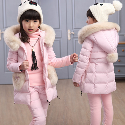 童套装2016冬季新款女童夹棉加厚套装儿童加绒三件套中大童棉衣