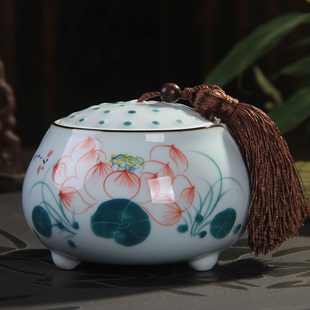 手绘陶瓷茶叶罐密封罐储蓄罐 功夫茶具青瓷瓷器居家摆件 LOGO定制