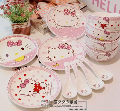 Hello Kitty碗 陶瓷碗卡通可爱餐具 韩式米饭碗套装创意 KT骨瓷碗