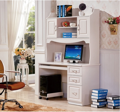 欧式电脑桌台式家用简约现代带书架办公桌书柜组合写字台白色书桌