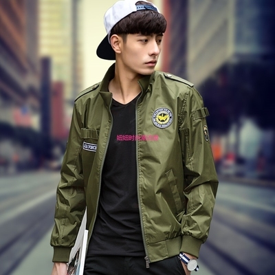韩国代购秋季军装男士夹克薄款青年肩章夹克男装ma-1军旅风外套男