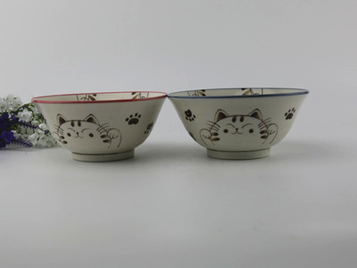 日本进口陶瓷餐具釉下彩肥猫饭碗米饭碗 14.6cm陶瓷碗 夫妻对碗