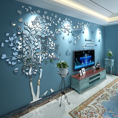 亚克力3d立体墙贴画墙纸自粘客厅墙壁贴纸房间沙发电视背景墙装饰