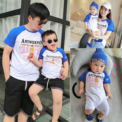 一家三口亲子装父子装夏装2017新款潮韩国全家装母子男童婴儿T恤