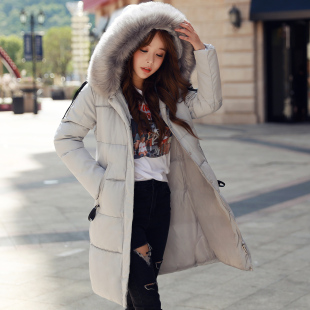 新款棉衣2016冬季韩版棉服女中长款纯色直筒加厚拉链连帽棉袄外套