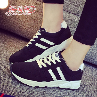 女生旅游鞋运动鞋韩版春季2016黑色圆头学院女士女款跑步鞋板鞋潮