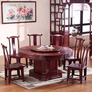 新中式红木多功能餐桌椅组合缅甸红酸枝餐桌椅带实木圆餐桌椅