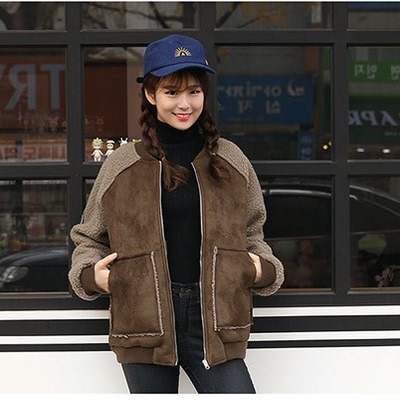 2016韩版冬季宽松显瘦鹿皮绒羊羔毛外套女短款加绒加厚棉衣棉服