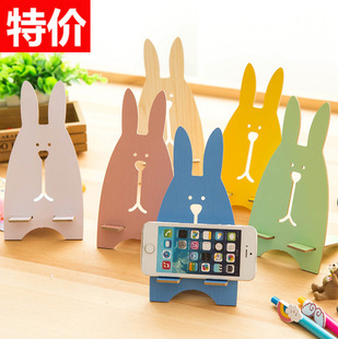 韩版创意手机座可爱兔子木质手机支架 手机托架手机通用