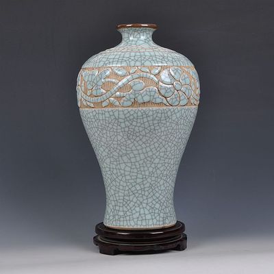 景德镇陶瓷器影青釉牡丹花瓶雕刻家居摆件客厅摆设插花瓶特价包邮