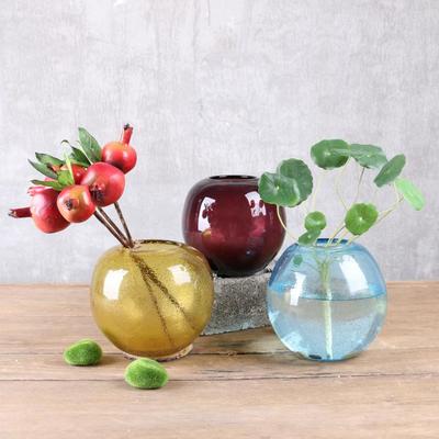 气泡款简约现代多色玻璃花瓶花盆花器 圆球款加厚创意水培容器