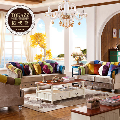 拓卡斯美式乡村个性时尚创意艺术酒店布艺沙发 大小户型实木彩色