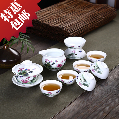 厂家直销 德化高白玉瓷茶具 透白茶具 功夫茶具整套特价 贴花工艺