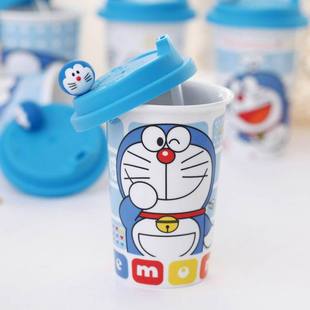哆啦a梦陶瓷杯 叮当猫卡通杯 韩国广告杯子办公室水杯马克杯带盖