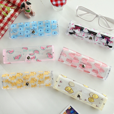 韩国可爱女生透明眼镜盒 卡通清新近视眼镜收纳盒创意塑料眼镜盒