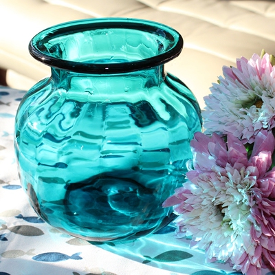 彩色水晶玻璃花瓶浮雕 水培绿萝鲜花插花小花瓶 餐桌茶几家居摆件