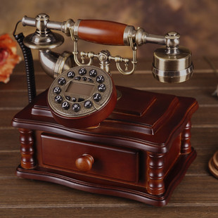 悦旗全实木仿古欧式电话机家用复古老式座机创意古董电话机包邮