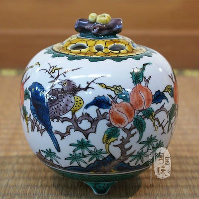 日本原装进口九谷烧花鸟复古日式传统香薰香炉香道高档创意摆件