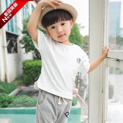 2016夏装新款韩版童装男童宝宝T恤纯白色休闲时尚短袖上衣打底衫