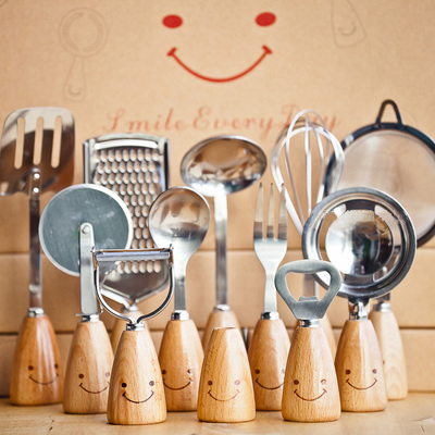 ZAKKA可爱笑脸不锈钢木柄餐具刀叉汤勺烘焙工具 创意礼物礼盒套装