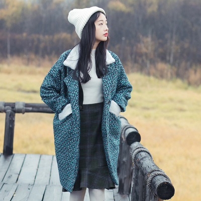 猫姑娘2016冬季新款韩版中长款宽松羊羔毛翻领加厚毛呢女外套大衣