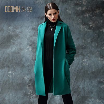 DOOWN2015新秋冬双面呢大衣毛呢外套女 中长款绿色茧型廓形西装领