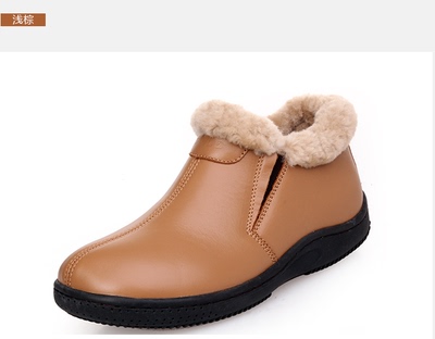 Mubo/牧宝2015冬季新款真皮棉靴 头层牛皮纯羊毛保暖毛靴平底短靴