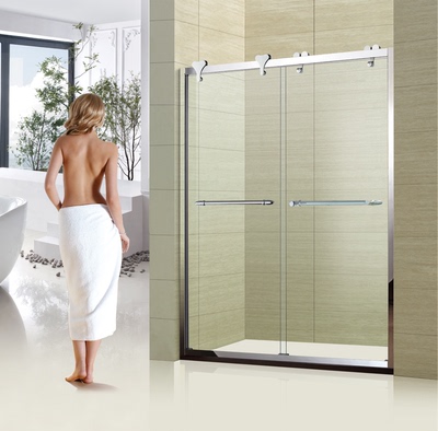 淋浴房  沐浴房 简易房 浴室隔断推拉玻璃门 不锈钢双移门一字型