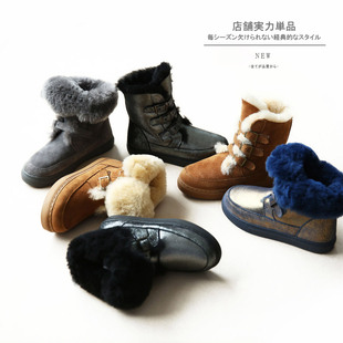 香港代购欧美2016冬新款羊皮毛一体保暖雪地靴厚底圆头女靴马丁靴