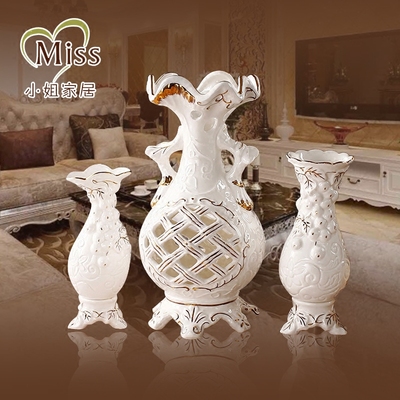 镂空葡萄陶瓷花瓶 欧式家居客厅三件套装饰摆件多籽高档礼品包邮