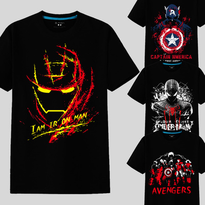 2016新款复仇者联盟2男士短袖T恤美国队长 蜘蛛侠 漫威钢铁侠T恤