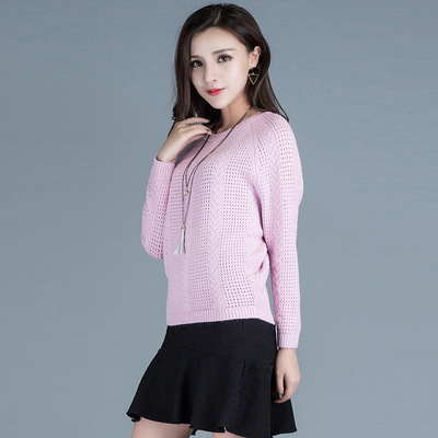 韩版新款羊绒套头长袖蝙蝠衫宽松纯色短款毛衣打底针织衫