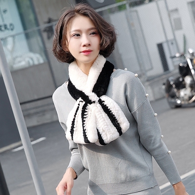 韩版新品造型利器双面编织獭兔毛皮草围脖秋冬季女士保暖兔毛围巾