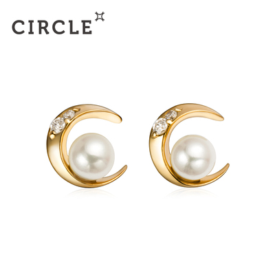 Circle日本珠宝 Akoya海水珍珠耳钉10K黄金镶嵌钻石珍珠耳钉正品