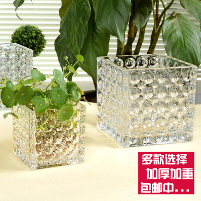 无铅仿水晶玻璃瓶 圆点透明方缸玻璃花瓶 水培玻璃方缸 花瓶摆件