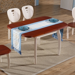 地中海风格餐桌椅组合 可收缩折叠家用小户型多功能正方形6人桌子