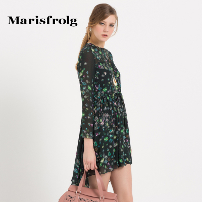 Marisfrolg玛丝菲尔 不规则裙摆浪漫花稿连衣裙 专柜正品秋季女聚