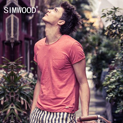 Simwood男装夏季T恤纯色男装打底衫休闲短袖圆领时尚流行T恤