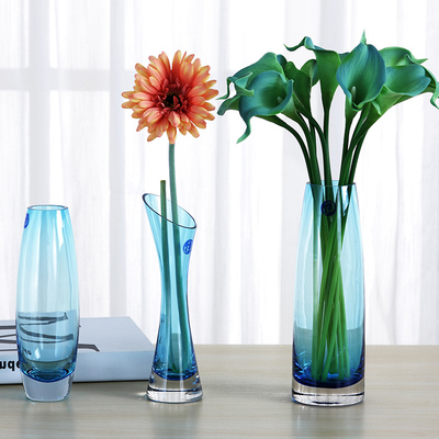 欧式创意简约透明彩色蓝色玻璃插花客厅装饰摆件小清新花瓶水培瓶