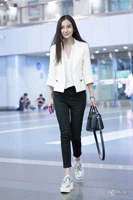 AngelaBaby杨颖明星同款2016秋冬装新款小西装短款白色西服女外套