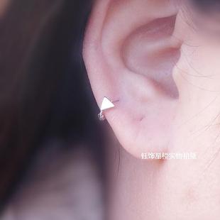 新款纯银耳骨环 925银三角方片中性耳骨耳扣个性女款迷你小耳朵圈