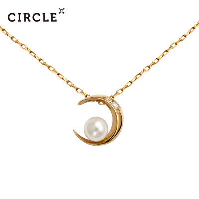 Circle珠宝 Akoya珍珠月亮项链10K黄金镶嵌钻石珍珠项链正品