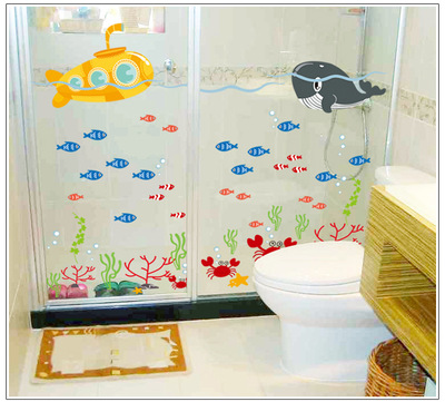 墙贴批发创意卡通儿童房幼儿园装饰贴纸卫浴壁画DF5092海洋世界
