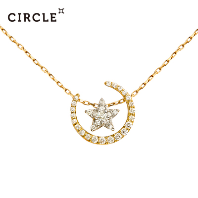 Circle日本珠宝 18K金钻石吊坠星月豪华群镶锁骨项链女一款多佩戴