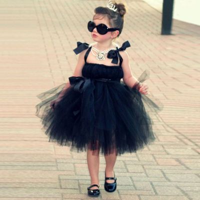 奢华定制儿童礼服表演服小黑裙吊带网纱生日公主裙可爱时尚花童装