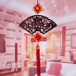 吉祥如意木雕中国结扇形装饰壁挂玄关客厅装饰迁居中国风创意礼品