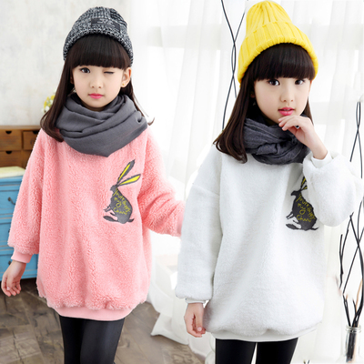 月牙猴韩国女童装2015新款秋冬韩版宝宝冬款加绒加厚长款T恤卫衣