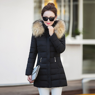 冬季新品韩版棉衣女中长款修身显瘦保暖大毛领棉袄羽绒棉服外套潮