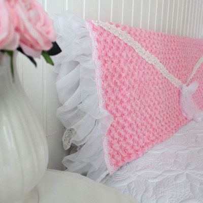 韩版粉色公主风玫瑰绒 蝴蝶珍珠蕾丝床头罩床头套软包靠背套夹棉